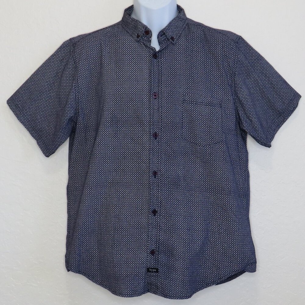 hype* Men's Short Sleeve Button Down Curved Hem Chest Pocket BOHO Shirt~ Size XL